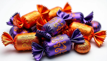 Chocolate candies isolated on white background. Selective focus.の素材