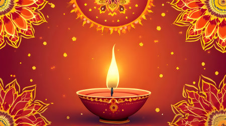 Happy Diwali festival greeting card with burning diya. Vector illustrationの素材