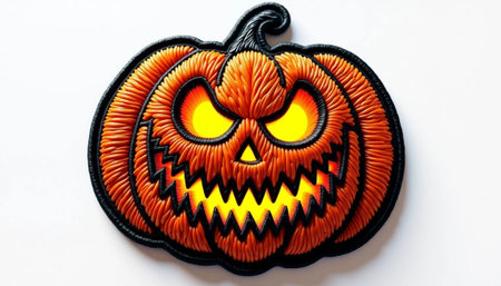 Halloween pumpkin head jack o lantern decoration on white background with copy spaceの素材