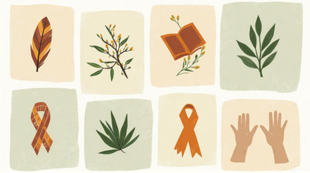 Set of hand drawn vector illustrations. Symbols of World Aids Day.の素材