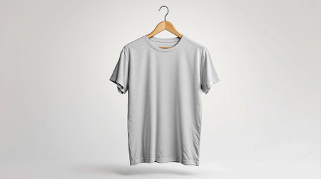 Gray t-shirt on wooden hanger isolated on gray background with clipping pathの素材
