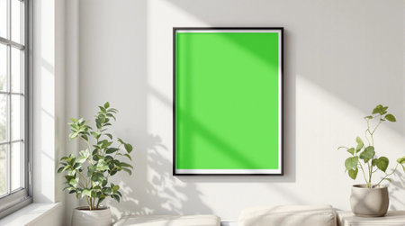 Modern bright interiors apartment with mockup poster frame 3D rendering illustrationの素材