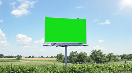 Blank green billboard with blue sky background. 3d rendering.の素材