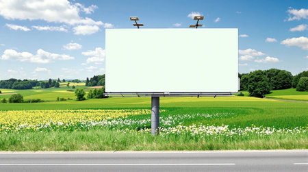 Blank billboard on the road in the countryside. 3d renderingの素材