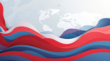 Abstract wavy background with world map and copy space. Vector illustration.の素材
