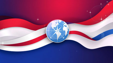 Flag of the United States of America with globe. Vector illustration.の素材