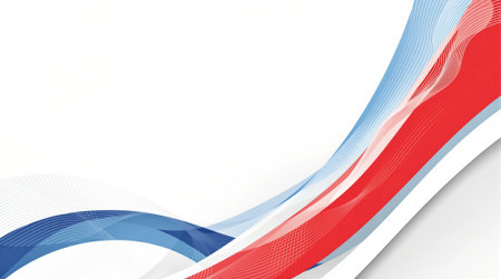 Abstract wavy background with red, blue and white stripes. Vector illustrationの素材