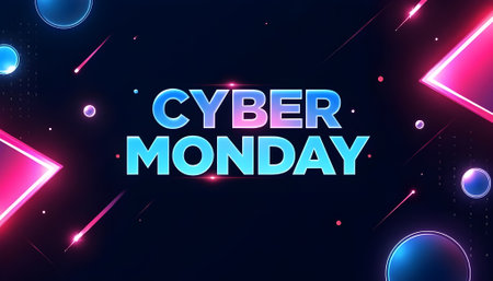 Cyber Monday sale banner. Abstract background with neon lights. Vector illustration.の素材