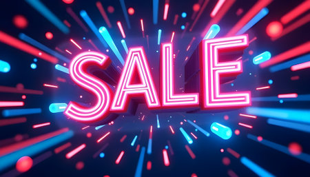 Sale neon sign on dark blue background. 3D Renderingの素材