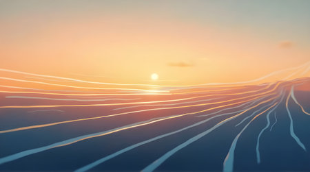 Sunset background with sun rays. 3d rendering, 3d illustration.の素材