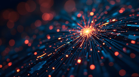 3d rendering of abstract technology fiber optic background with depth of fieldの素材