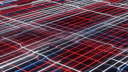 Abstract 3d rendering of chaotic wireframe grid. Computer digital drawing.の素材