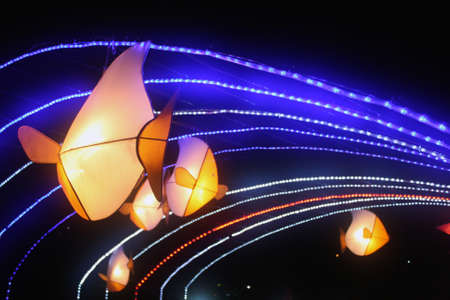 Some lights and lanterns decorate the dark night into a beautiful
