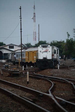 A train leaving from a station in the afternoonのeditorial素材