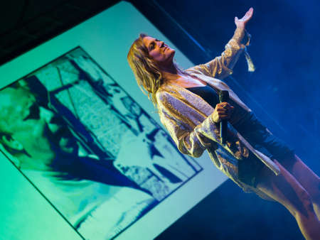 Bergamo, Italy. 23st July 2017. Italian singer Irene Grandi performs at the Rock sul Serio festival. Brambilla Simone Photography Live Newsのeditorial素材