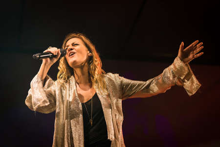 Bergamo, Italy. 23st July 2017. Italian singer Irene Grandi performs at the Rock sul Serio festival. Brambilla Simone Photography Live Newsのeditorial素材