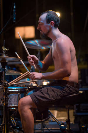 Bergamo, Italy. 26th August 2017. Rock Metal band Ulvedharr performs at the Pollo Metal Fest. Brambilla Simone Photography Live Newsのeditorial素材