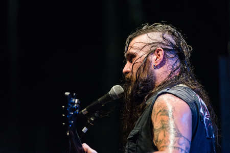 Bergamo, Italy. 26th August 2017. Rock Metal band Ulvedharr performs at the Pollo Metal Fest. Brambilla Simone Photography Live Newsのeditorial素材