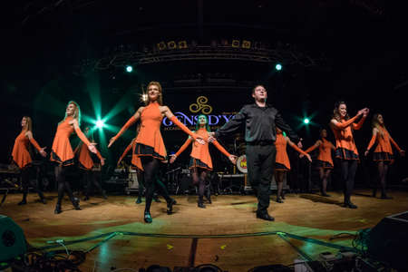 Milan, Italy. 16 March 2018. Irish dancers performs at Live Music Club for the Irish folk festival. Brambilla Simone Photography Live Newsのeditorial素材