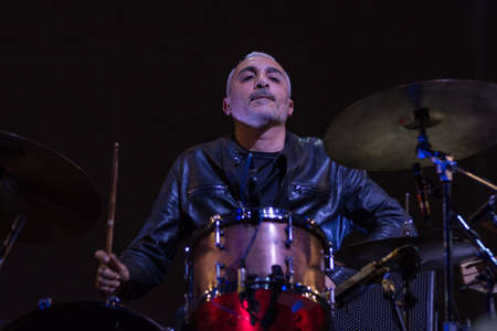 Milan, Italy. 10 April 2018. Italian alternative rock band Afterhours performs at indoor sports arena âMediolanum Forumâ of Assago (MI). Brambilla Simone Photography Live Newsのeditorial素材