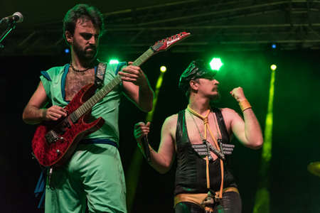 Bergamo, Italy - June 29, 2018: The Italian comedy heavy metal band from Rome, NANOWAR OF STEEL performs at BIRRANBANDA Festival of Sanpaolo dâArgon (BG). Brambilla Simone Live News photographerのeditorial素材