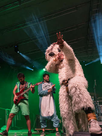 Bergamo, Italy - June 29, 2018: The Italian comedy heavy metal band from Rome, NANOWAR OF STEEL performs at BIRRANBANDA Festival of Sanpaolo dâArgon (BG). Brambilla Simone Live News photographerのeditorial素材