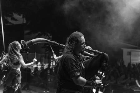 Bergamo, Italy - July 29, 2018: The Belgian Pagan-Folk Neo-Medieval band ACUS VACUUM performs at 6th...