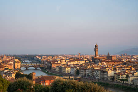 View of the city of Florence early in the morning. Tuscan cityscape. Horizontal image.のeditorial素材