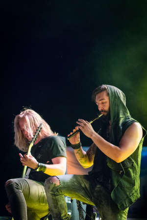 Bergamo, Italy. 5st August 2017. Rock Metal band Eluveitie performs at the Metal for Emergency in Filagosto Festival. Brambilla Simone Photography Live Newsのeditorial素材
