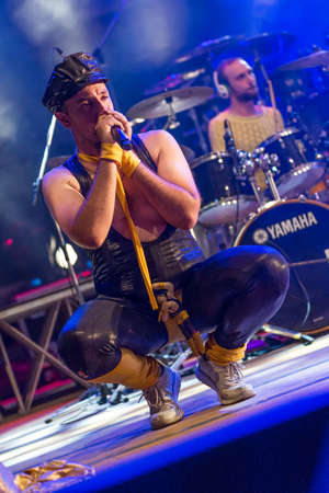 Bergamo, Italy. 5st August 2017. Rock Metal band Nanowar of Steel performs at the Metal for Emergency in Filagosto Festival. Brambilla Simone Photography Live Newsのeditorial素材