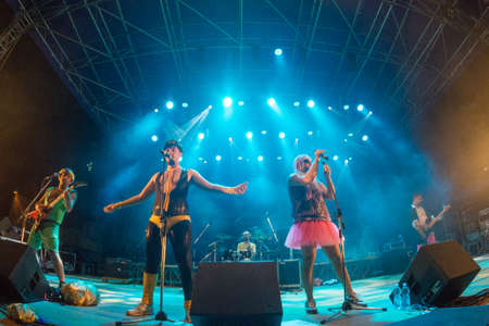 Bergamo, Italy. 5st August 2017. Rock Metal band Nanowar of Steel performs at the Metal for Emergency in Filagosto Festival. Brambilla Simone Photography Live Newsのeditorial素材