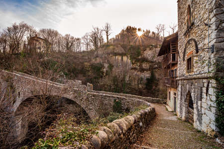 Attone bridge and ancient customs house of Clanezzo, Italian historical landscape