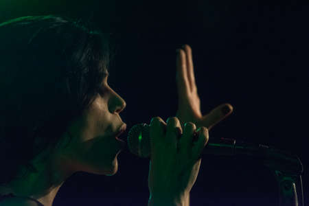 Milan, Italy - June 6, 2018: Italian metal rock band KANTICA, performs at LEGEND CLUB of Milan. Brambilla Simone Live News photographerのeditorial素材