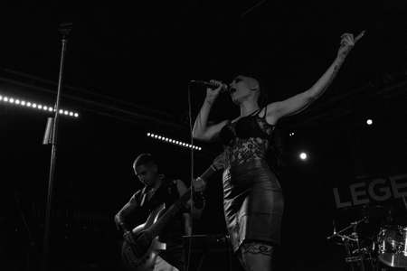 Milan, Italy - June 6, 2018: Italian metal rock band KANTICA, performs at LEGEND CLUB of Milan. Brambilla Simone Live News photographerのeditorial素材