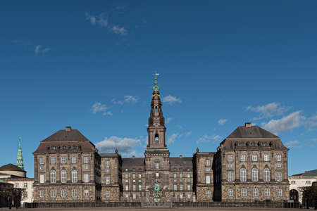 Christiansborg Palace in Copenhagen, Denmark. Great building of the Danish Royals under a blue sky on a sunny dayのeditorial素材