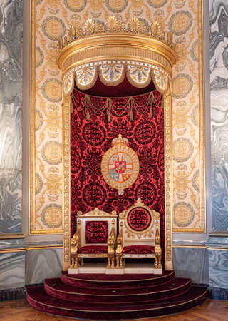 Interiors of the royal halls in the Christiansborg Palace in Copenhagen Denmark, throne of the Danish royaltyのeditorial素材