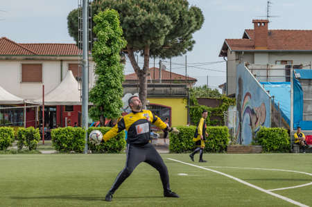 Bergamo, Italy - May 6, 2018: The Lombard football teams GS Santa Maria di Oleno and Murazzi competes for the third year in a single game at the football field of Dalmine, in the province of Bergamo.のeditorial素材