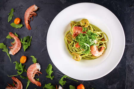 pasta with shrimpの写真素材