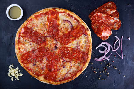 Pizza with chorizoの写真素材