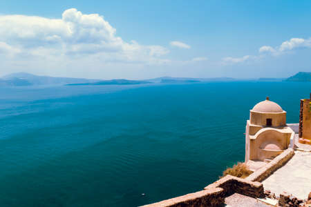 Santorini Island in Greece. Panoramic view. Tourist destination. Summer.の写真素材