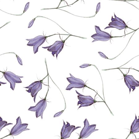 Violet bell flowers seamless pattern on white. Textile and print design.の写真素材