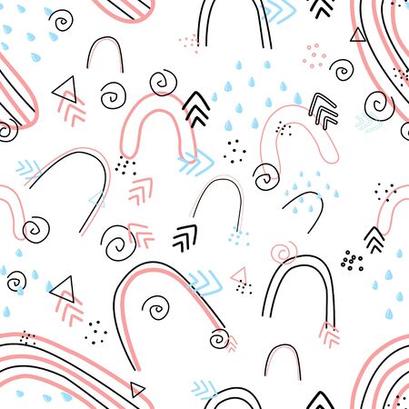 Abstract rainbows and simple signs seamless pattern for kids.のイラスト素材