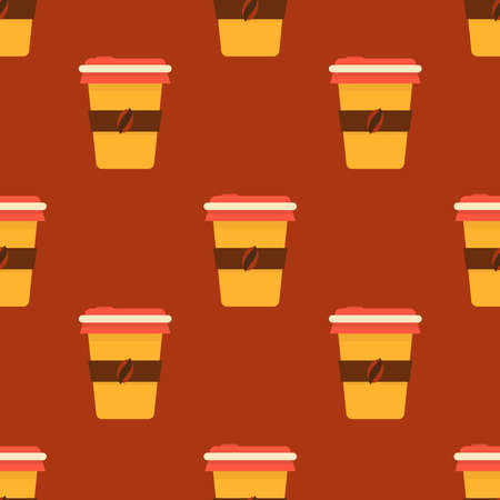 Coffee cup seamless pattern on red brown background.のイラスト素材