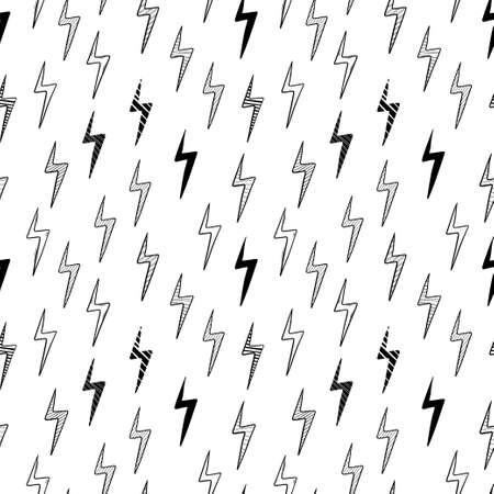Hand drawn vector doodle electric lightning bolt symbol seamless pattern.のイラスト素材