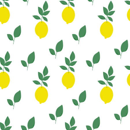 Bright lemons with leaves seamless patternのイラスト素材