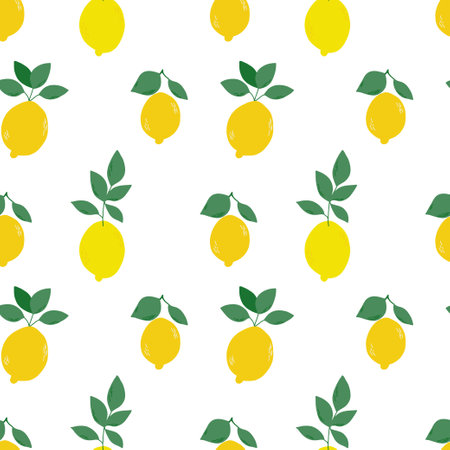 Bright lemons with leaves seamless patternのイラスト素材