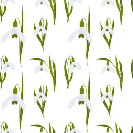 Snowdrop flowers spring seamless patternのイラスト素材