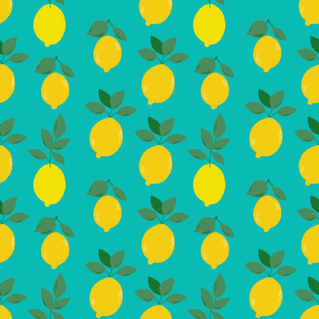 Bright lemons with leaves seamless patternのイラスト素材