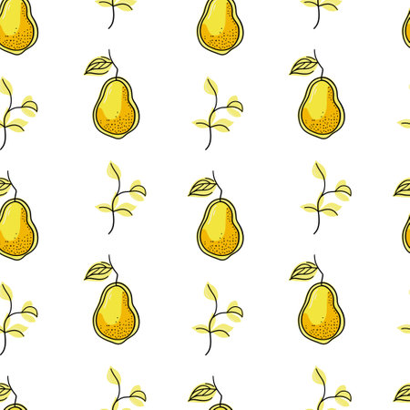 Pears with leaves seamless patternのイラスト素材