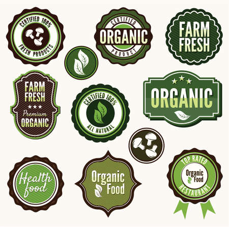 Set of organic and farm fresh food badges and labelsのイラスト素材